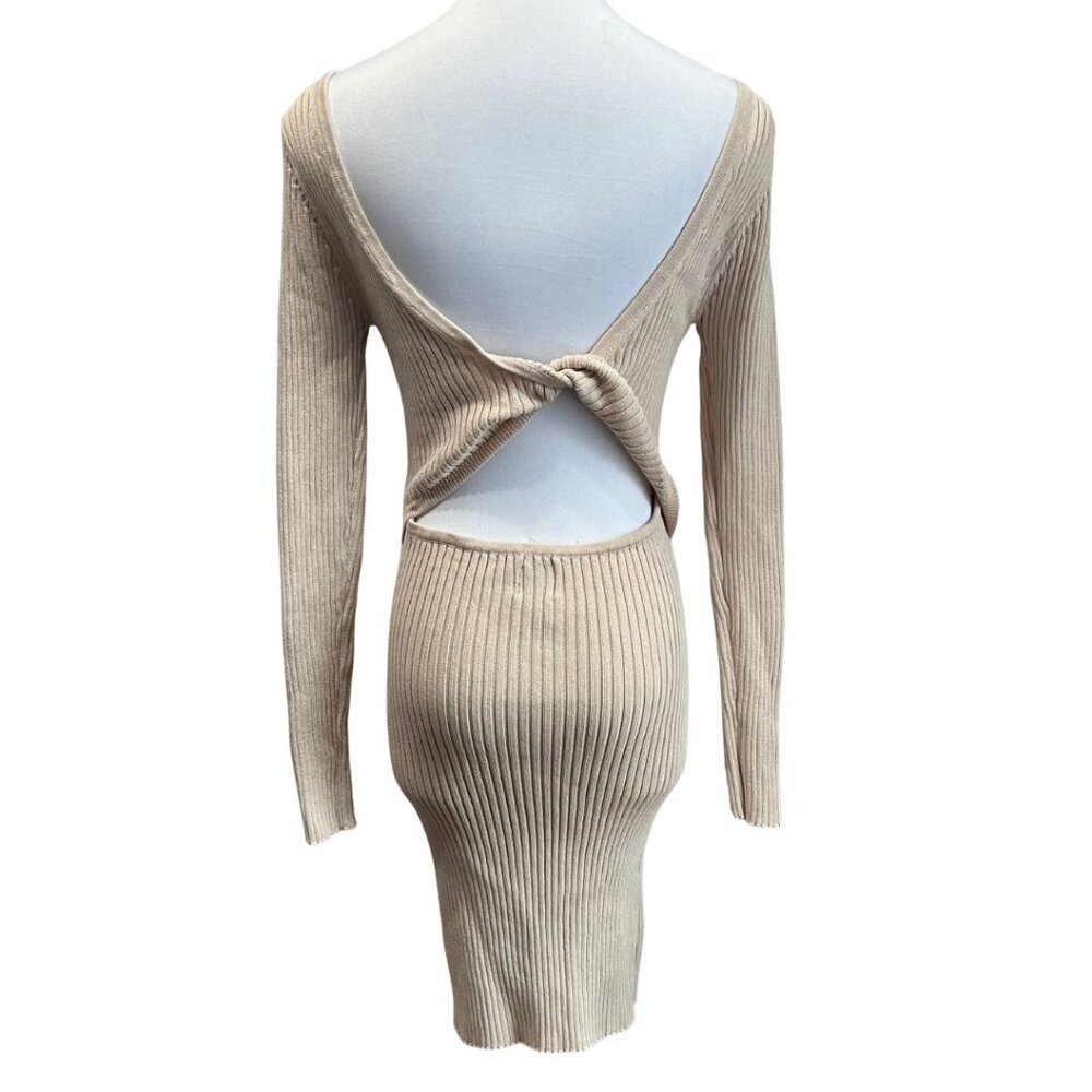 PRINCESS POLLY RECHARGE REVERSIBLE RIBBED KNIT SWEATER DRESS IN BEIGE - 6